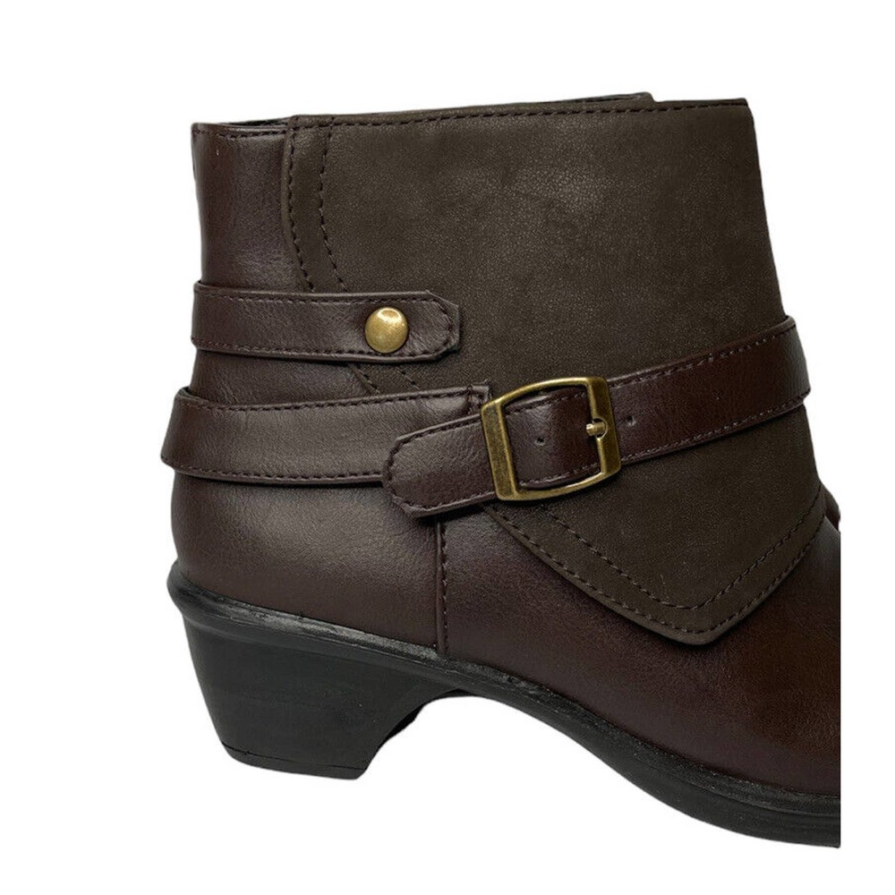 NEW Womens Easy Street Amanda Buckle Faux Brown Leather Ankle Boots Booties Sz 7 - Picture 3 of 10